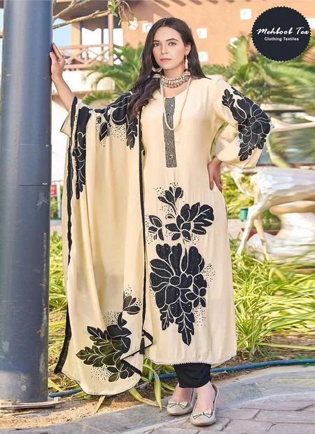 Cream Multi Mehboob Tex Viscose Maslin Pakistani Salwar Suit Wholesale Market In Surat 1719